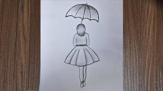 How to draw a girl with umbrella step by step  Easy Drawing for girls step by step [upl. by Adnale]