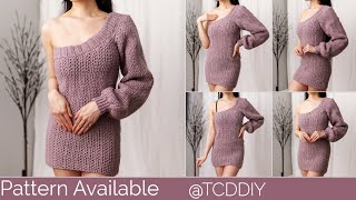 How to Crochet Single Sleeve Sweater Dress  Pattern amp Tutorial DIY [upl. by Niccolo]