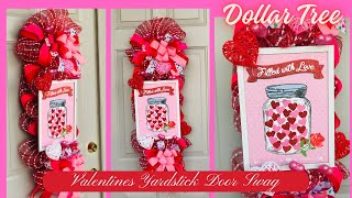 EASY YARDSTICK DOOR SWAG  WREATH DIY  DOLLAR TREE CRAFTS  VALENTINES DAY DECOR MESH WREATH [upl. by Eicart]