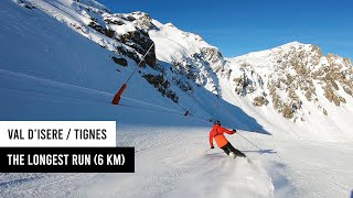 The longest run in Val dIsere Tignes Grande Motte glacier to Val Claret village top to bottom [upl. by Dloniger]