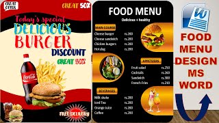 Food menu Design in MS Word  How to make Restaurant Menu Card Design in MS Word [upl. by Yevre]