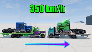 Long Nose American Truck vs Noseless American Truck 350 kmh Crash Test  BeamNG Drive [upl. by Columbine]