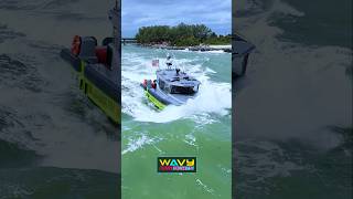 Miami fire boat in huge waves at Haulover Inlet  Wavy Boats [upl. by Greenquist874]