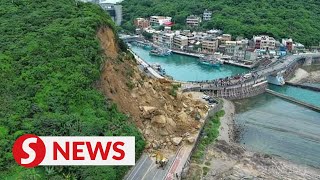 Landslide in Keelung Taiwan injures two [upl. by Popelka147]