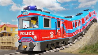 Lego thief tries to crash the TRAINS  Lego City Cartoon  Choo choo train kids videos [upl. by Eanat873]