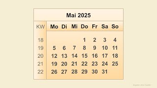 Kalender Mai 2025 [upl. by Nnyledam117]