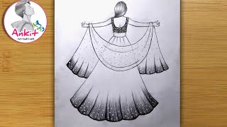 How to draw a girl with lehenga  girl drawing  how to draw a girl in beautiful traditional dress [upl. by Gee]