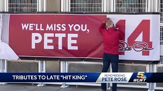 Marty Brennaman first to sign memorial banner for Pete Rose outside GABP [upl. by Kolosick]