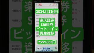 【2024年11月22日金】楽天・SBI証券・ビットコイン「資産の推移」→￥7991853円！積立ニーサ [upl. by Worsham850]