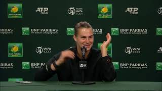 Aryna Sabalenka Post Match Press Conference Following 4th Round Win 2023 BNP Paribas Open [upl. by Enytsuj]