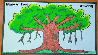 banyan tree drawing in easy steps by steps  diy  science drawing academy [upl. by Elset]