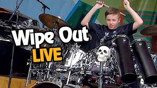 WIPE OUT  LIVE 10 year old Drummer Avery Drummer amp Friends [upl. by Yeslaehc401]