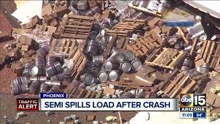 Beer kegs spill onto I17 during truck rollover [upl. by Nava]