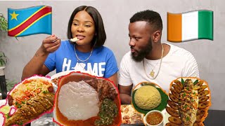 CONGOLESE TRYING IVORIAN FOOD FOR THE FIRST TIME  MUKBANG Attieke grilled fish suya placali [upl. by Eelarat650]