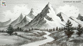 How To Draw Morning Mountains Landscape Art With Single Pencil  PAINTLANE [upl. by Tsirc]