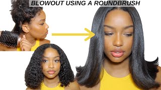 BLOWOUT ON NATURAL HAIR  CURLY TO STRAIGHT HAIR TUTORIAL USING A ROUND BRUSH [upl. by Schreibman113]