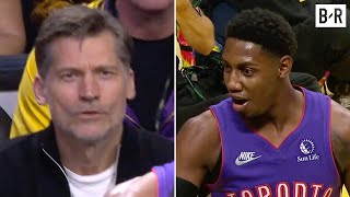 RJ Barrett Recognizes Game of Thrones Nikolaj CosterWaldau Jaime Lannister Sitting Courtside 😂 [upl. by Janifer775]