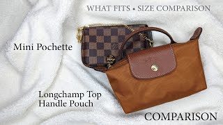 LONGCHAMP TOP HANDLE POUCH vs LOUIS VUITTON MINI POCHETTE  COMPARISON longchamp minipochette [upl. by Eyahsal917]