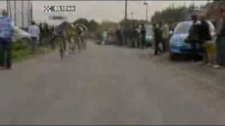 Paris  Roubaix 2009 Moto crashes in the crowd [upl. by Nali381]