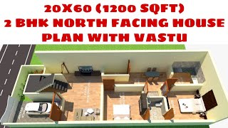 20x60 house plan in 3D with Vastu North Facing  3D Elevation  2060 house plan north facing [upl. by Nitsreik]