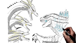 How To Draw Godzilla vs Ghidorah  Step By Step [upl. by Placeeda]