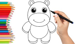 How to Draw Hippo so easy for Kids [upl. by Eus921]