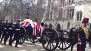 Funeral Procession of Baroness Margaret Thatcher from Crowd  Coffin goes by on a gun carriage [upl. by Erv2]