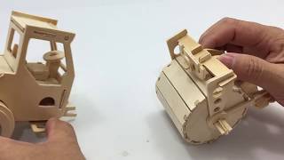 DIY Miniature Road Roller  3D Woodcraft Construction Kit [upl. by Drofnats]