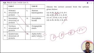 Match ListI with ListII ListI ListII A Primary structure of protein I Human haemoglobin B [upl. by Nylave]