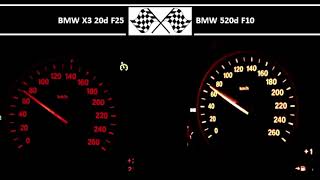 BMW X3 20d F25 VS BMW 520d F10  Acceleration 0100kmh [upl. by Holton]