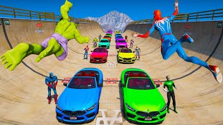 Cars Bicycles and SUVs GTA V MODS Double Challenge Spiderman and Heroes BaseJumping [upl. by Ahsya]