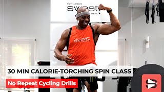 30 Min Spin Class  Calorie Torcher No Repeat Cycling Drills [upl. by Htebesile]