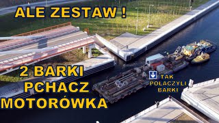 Przekop Mierzei Wiślanej  ależ zestaw Dwie barkipchacz i motorówka wpływają do śluzy  dron 4K [upl. by Rosy]