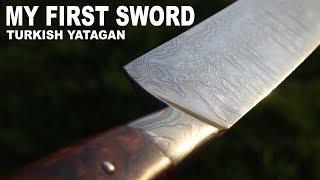 Turkish Yatagan Sword from Damascus steel  Making my first Sword [upl. by Ahsiekram]