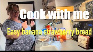 Cook with me A quick banana strawberry bread [upl. by Enar]