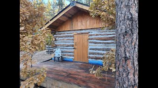 Small Cabin in the Woods Start to Finish  1 year build  with solar lights installed [upl. by Cired]