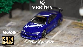 Tarmac Works 164  VERTEX Nissan Silvia S15 Blue Metallic l Cinema Shot 4K [upl. by Salvadore]