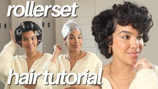 Rollerset Hair Tutorial On Short Natural Hair BEGINNER FRIENDLY  Rollerwrap Tutorial [upl. by Mcnully373]