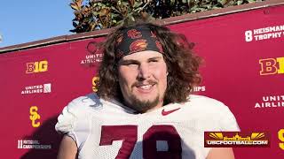 USC center Jonah Monheim talks offensive line improvement [upl. by Bradeord]