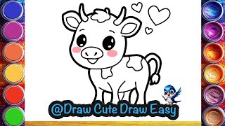 Cute Cow 🐄🌈 Drawing Painting and Coloring for Kids amp Toddlers  How to Draw Cute Cow [upl. by Enelez959]