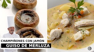 CHAMPIÑONES a la plancha con jamón  GUISO de MERLUZA  Cocina Abierta de Karlos Arguiñano [upl. by Tedric]