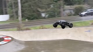 Arrma Big Rock on 4s big send at the skatepark [upl. by Avad191]