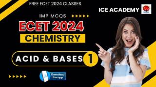 ECET 2024  Chemistry Acid amp Base Mcqs amp Q110EcetbitsEcetSbteticeacademy [upl. by Weinshienk849]