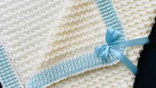 Manta para bebe tejida a crochet con orilla y punto HERMOSO y SUPER FACIL crystal waves [upl. by Gnues]