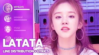 GIDLE  LATATA Line Distribution  Lyrics Color Coded PATREON REQUESTED [upl. by Idnod]