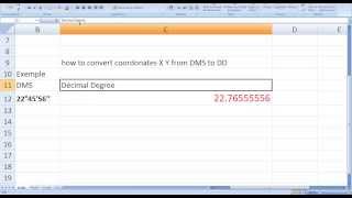 how to convert the X Y coordinates from degree minute second DMS to decimal degrees in Excel [upl. by Salb]