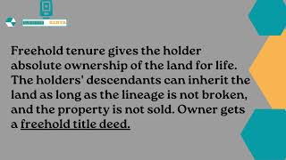 What is the difference between Freehold and leasehold tenure of Land [upl. by Siraval927]