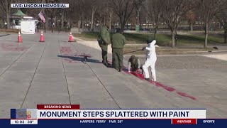 Lincoln Memorial steps vandalized with ‘Free Gaza’ graffiti red paint [upl. by Bethanne]