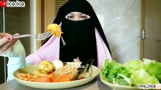 MUKBANG VLOG🍝SPAGHETTI EATING  CARA MAKAN PAKAI CADAR mukbang asmreating cadar niqab asmr [upl. by Mckee]