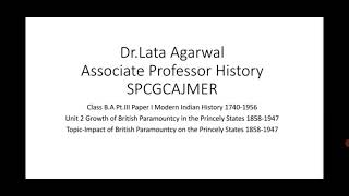 Impact of British Paramountcy on the Princely States 18581947  DrLata Agarwal  SPCGCAjmer [upl. by Hyozo813]